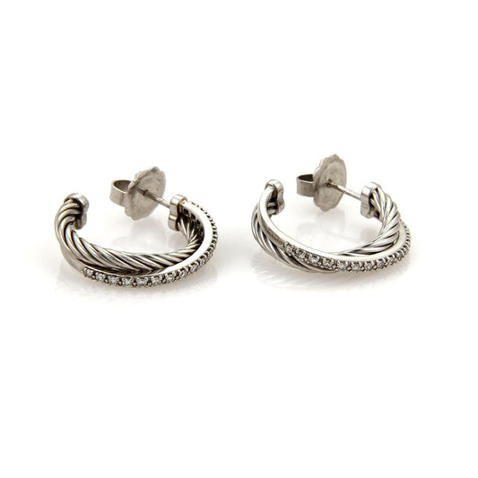 David Yurman Diamond Ice Crossover Sterling Silver Hoop Earrings | Earrings | catalog, David Yurman, Designer Jewelry, Earrings, Sterling Silver | David Yurman