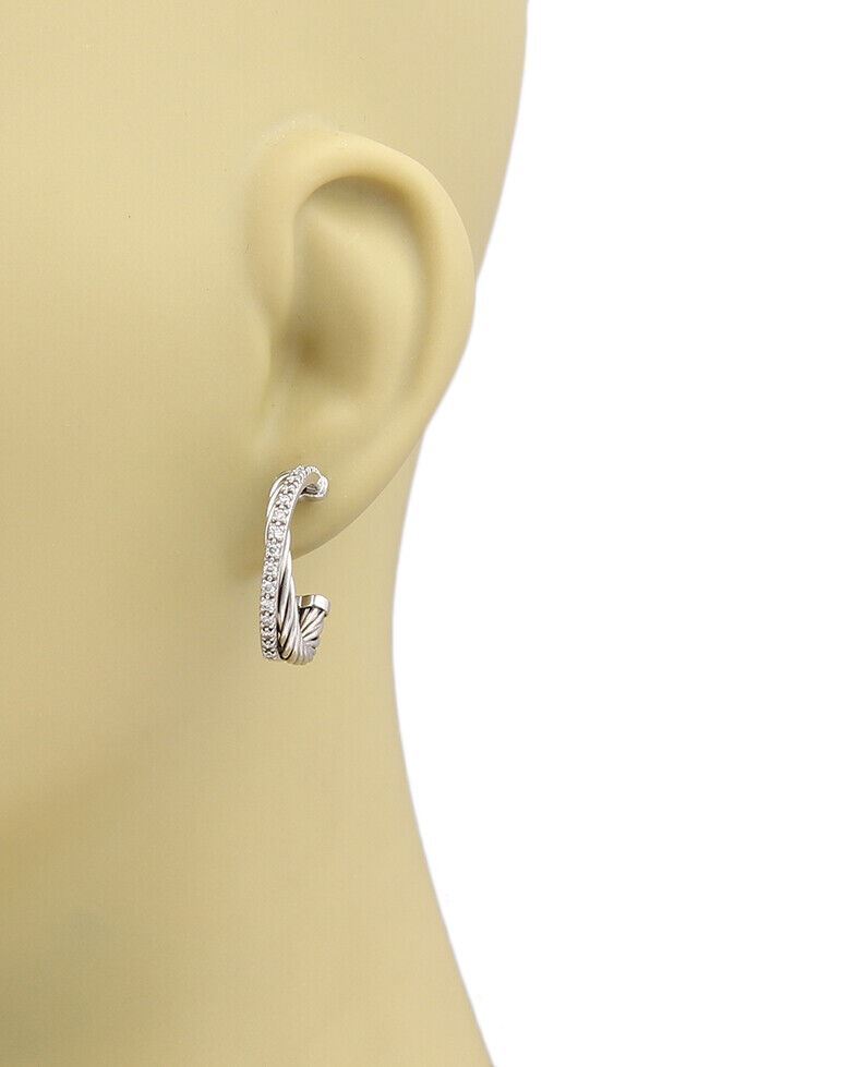 David Yurman Diamond Ice Crossover Sterling Silver Hoop Earrings