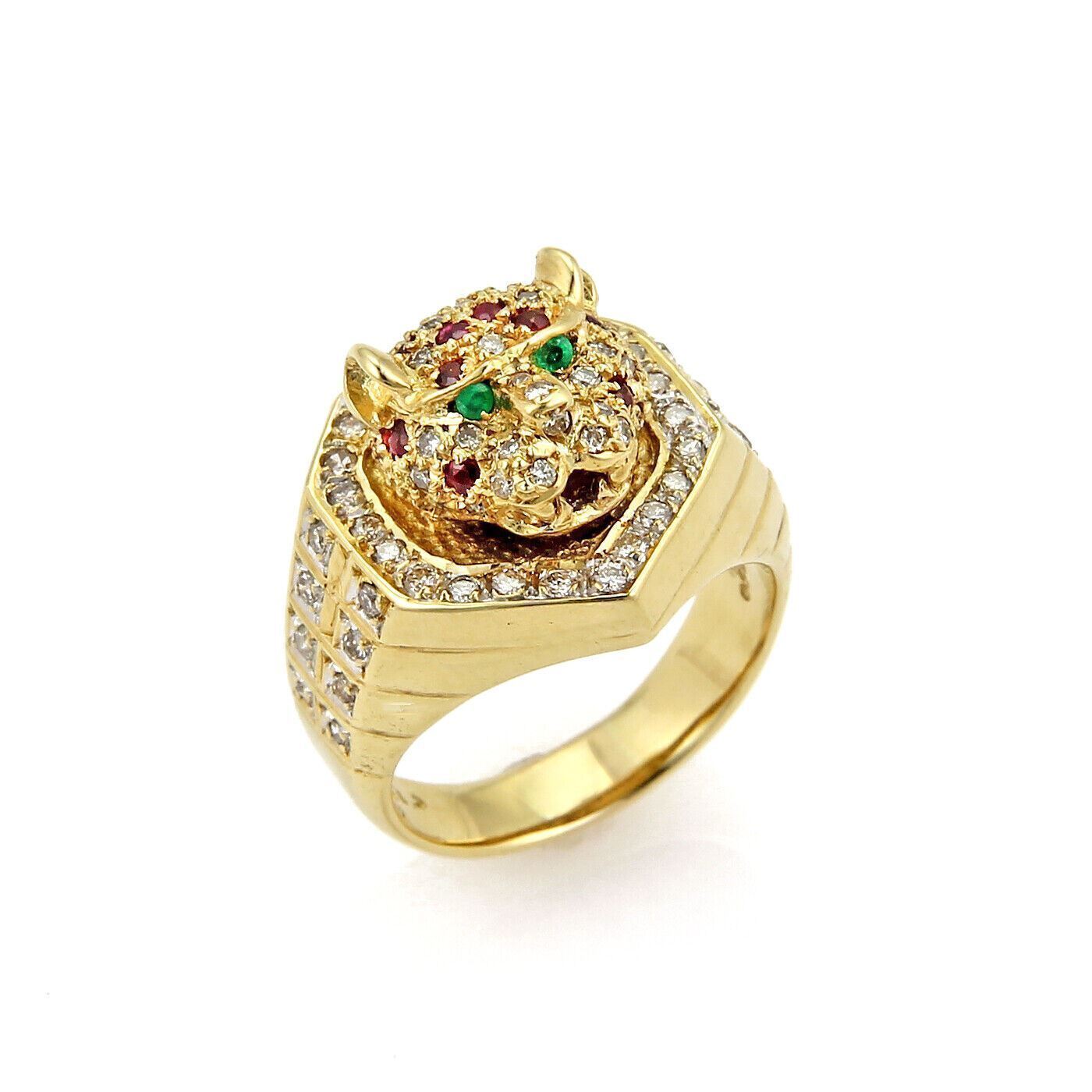 Tiger Head Diamond Ruby Emerald 18k Gold Moving Ring | Rings | catalog, Charms, Estate, Rings, Vintage | Estate