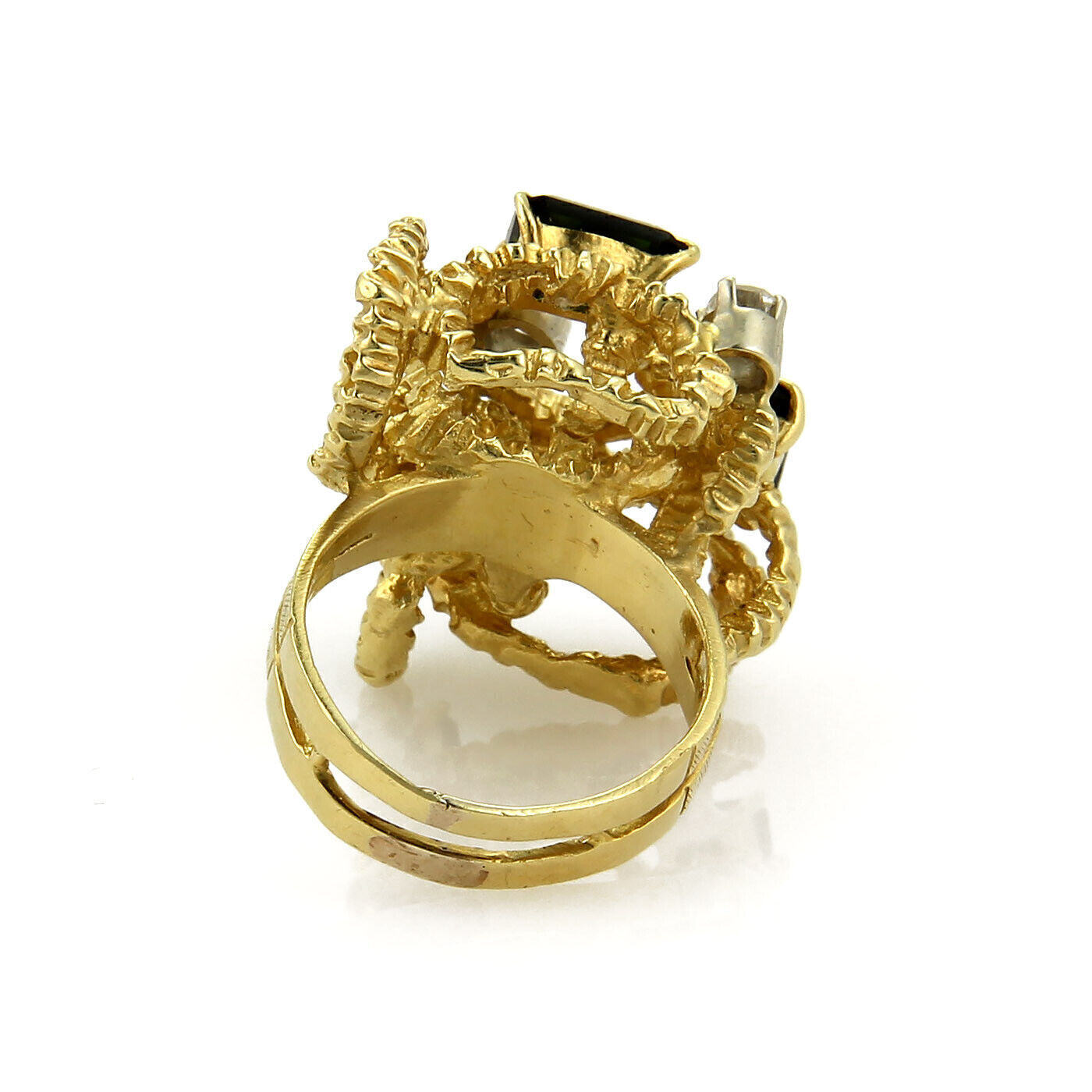 Diamond & Green Tourmaline 18k Yellow Gold Fancy Textured Ring