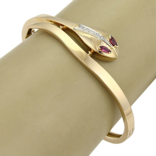 Diamond & Ruby Snake Bypass 18k Yellow Gold Bangle Bracelet | Bracelets | Bangles, Bracelets, catalog, Estate | Estate