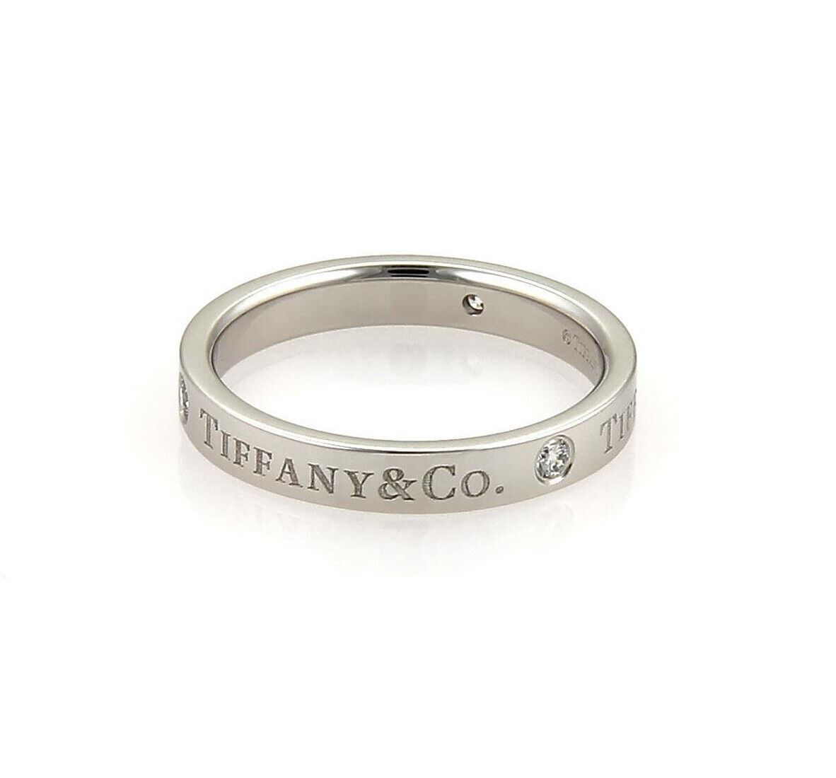Tiffany & Co. 3 Diamond Platinum Flat Band Ring