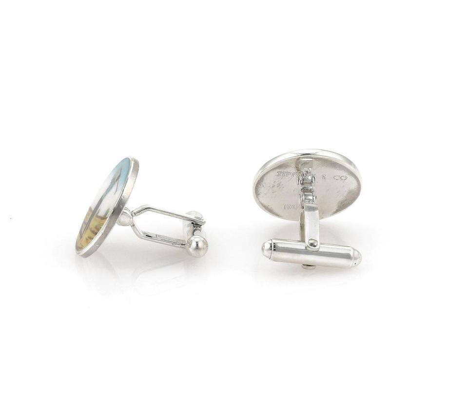 Tiffany & Co. Enamel Sterling Silver Round Golfer Cufflinks