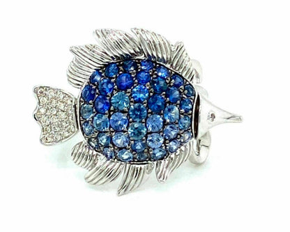 Sapphire & Diamond 14k White Gold Movable Fish Ring | Rings | catalog, Rings | Estate