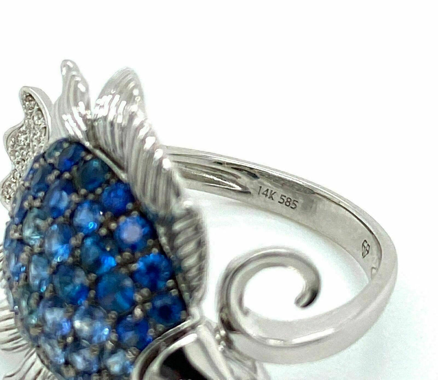 Sapphire & Diamond 14k White Gold Movable Fish Ring