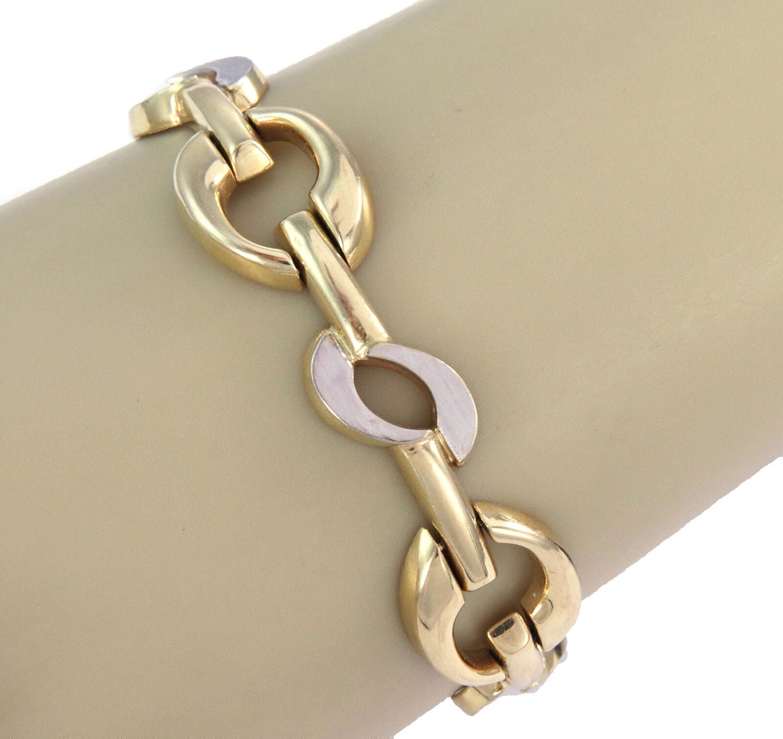 Wide Fancy 14k Two Tone Gold Link Bracelet | Bracelets | Bracelets, catalog, Estate, Vintage | Estate