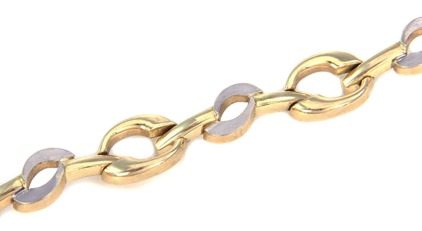 Wide Fancy 14k Two Tone Gold Link Bracelet