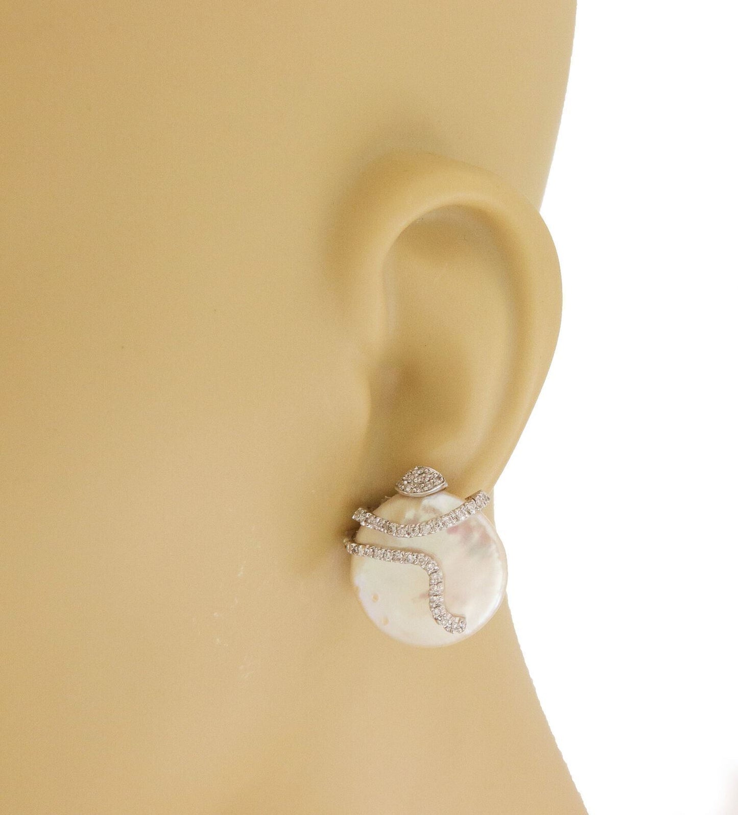 Yvel Diamond Mother of Pearl 18k White Gold Snake Earrings