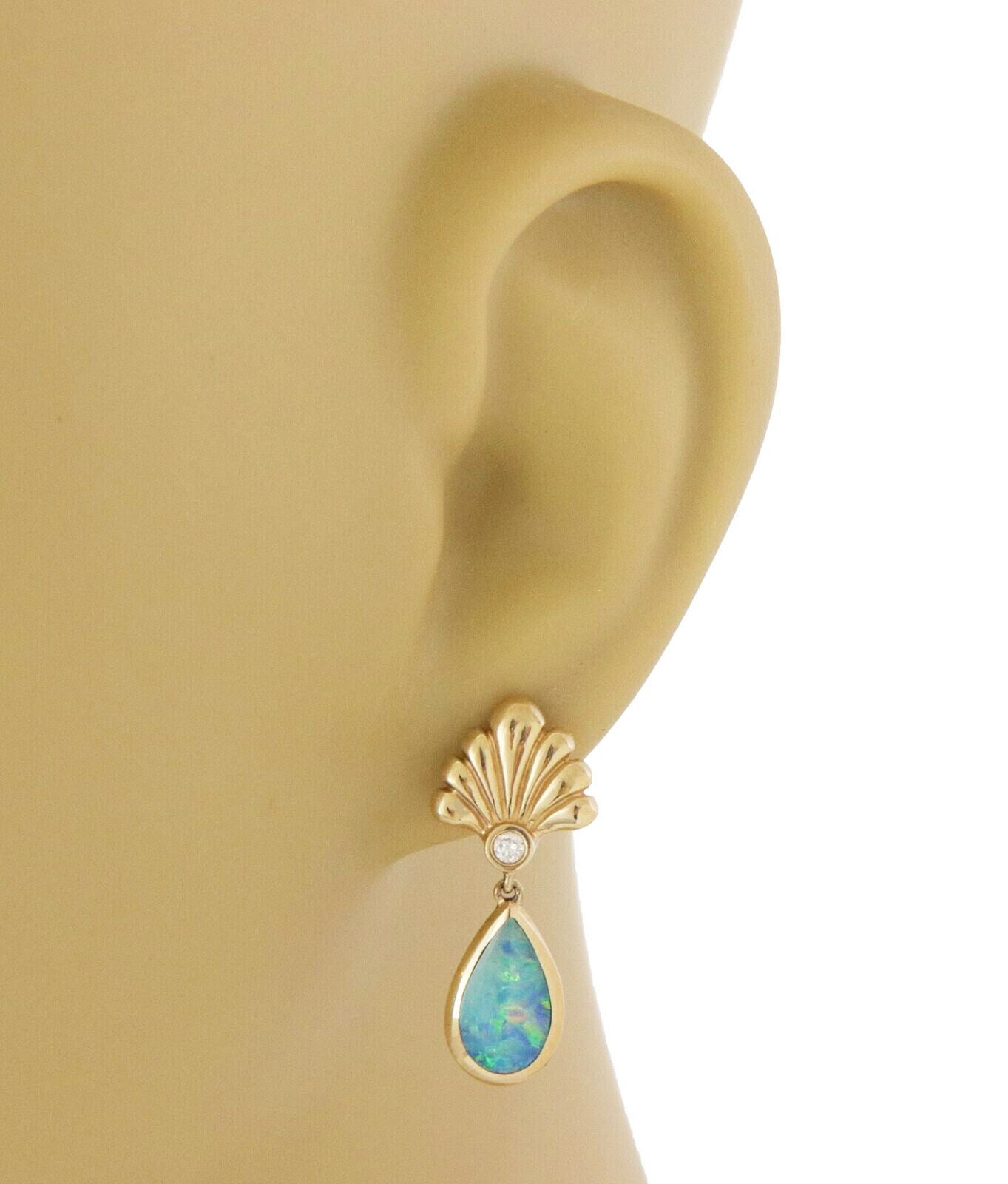 Kabana Diamond Opal 14k Yellow Gold Floral Teardrop Dangle Earrings