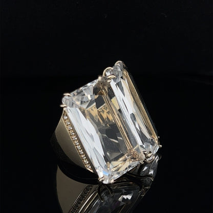 H. Stern Cobblestone 18k Yellow Gold Rock Crystal & Diamonds Square Ring