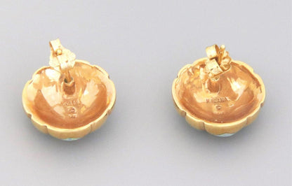 Kabana Diamond Fire Opal 14k Yellow Gold Stud Earrings