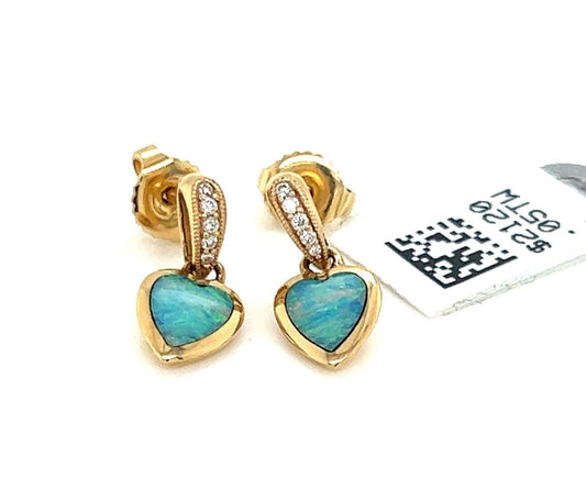 Kabana Diamond Fire Opal 14k Yellow Gold Heart Small Dangle Earrings | Earrings | catalog, Designer Jewelry, Earrings, Kabana | Kabana