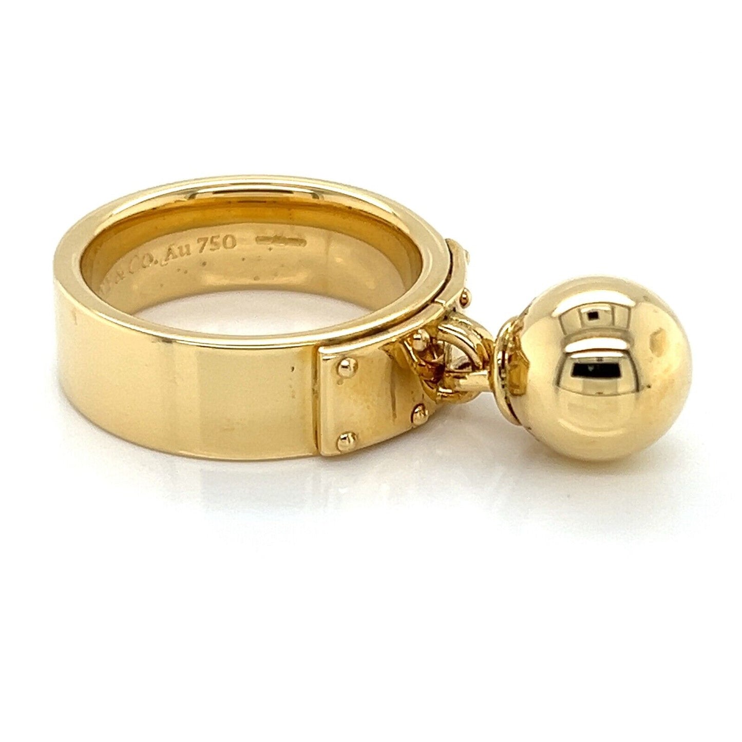 Tiffany & Co. Hardwear 9mm 18k Yellow Gold Ball Charm Wide Band Ring