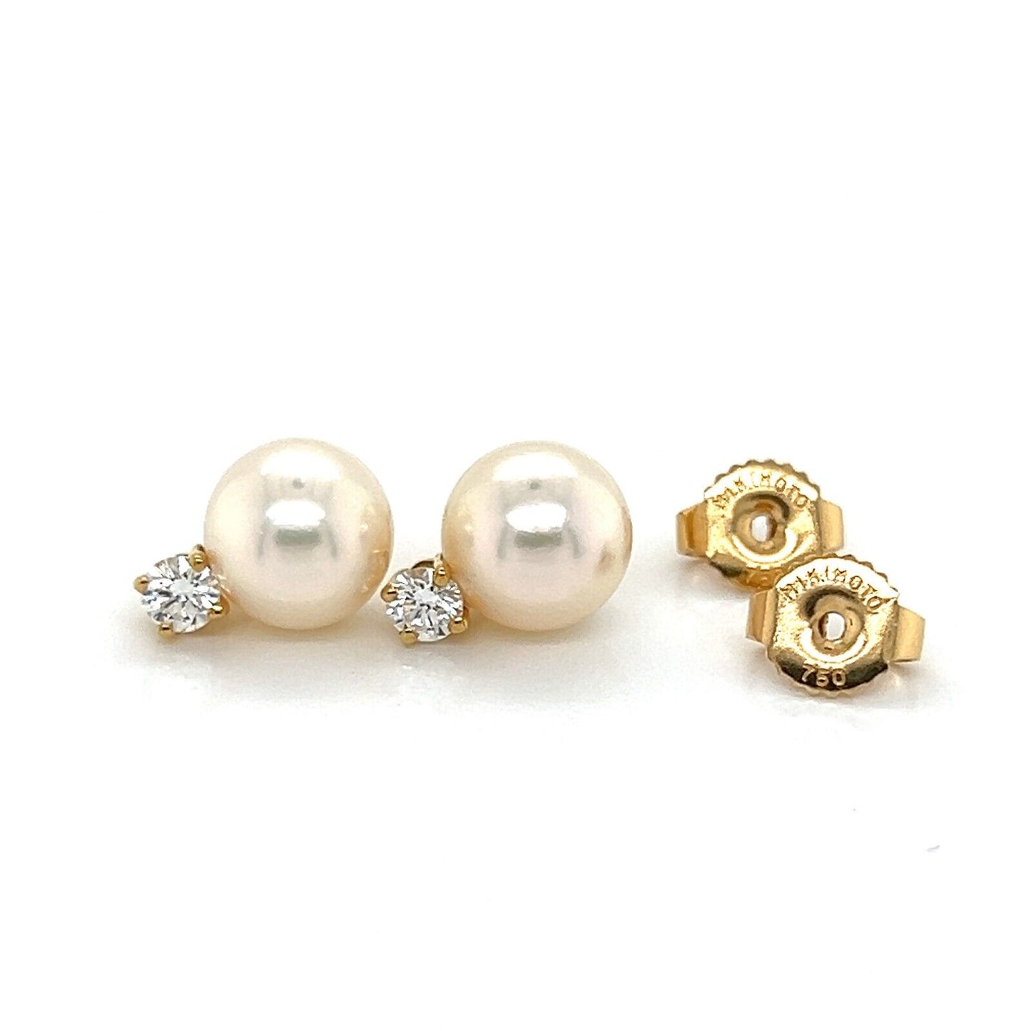 Mikimoto Akoya Pearl & Diamond 18k Yellow Gold Stud Earrings