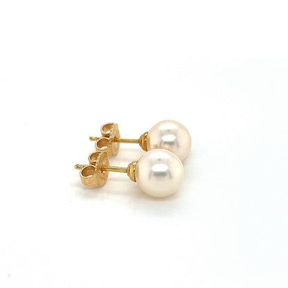 Mikimoto Akoya Pearl & Diamond 18k Yellow Gold Stud Earrings