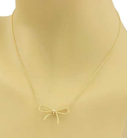 Tiffany & Co. Twisted Cable Wire 18k Yellow Gold Bow Pendant Necklace