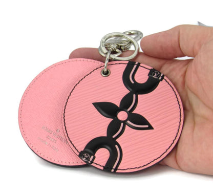 Louis Vuitton Mirror 2 Round Disc Pink & Black Floral Bag Charm Keychain Holder