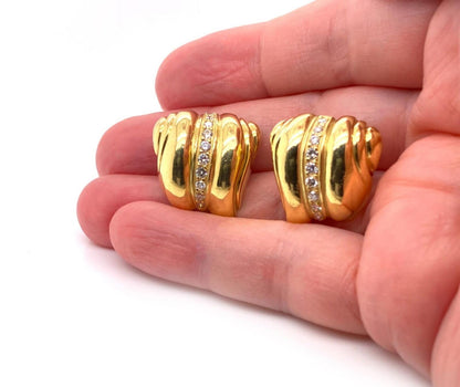 Kieselstein Cord Diamond 18k Yellow Gold Shell Design Post Clip Earrings