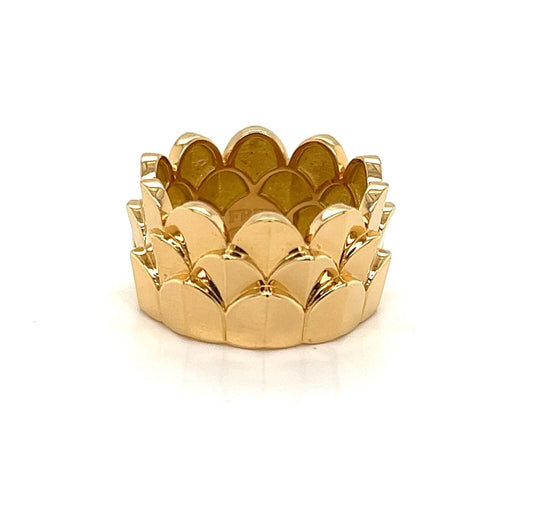 Yellow Gold 12mm Wide 3 Tier Crown Band Ring