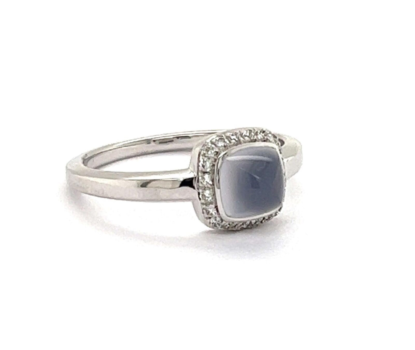 Fred of Paris Paindesure Diamond Chalcedony 18k White Gold Halo Ring - Size 7.25