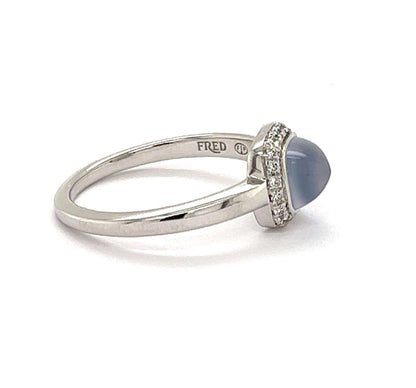 Fred of Paris Paindesure Diamond Chalcedony 18k White Gold Halo Ring - Size 7.25