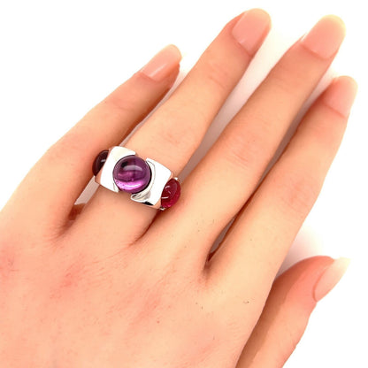 Fred of Paris Pink Tourmaline Amethyst 18k White Gold Band Ring - Size 6