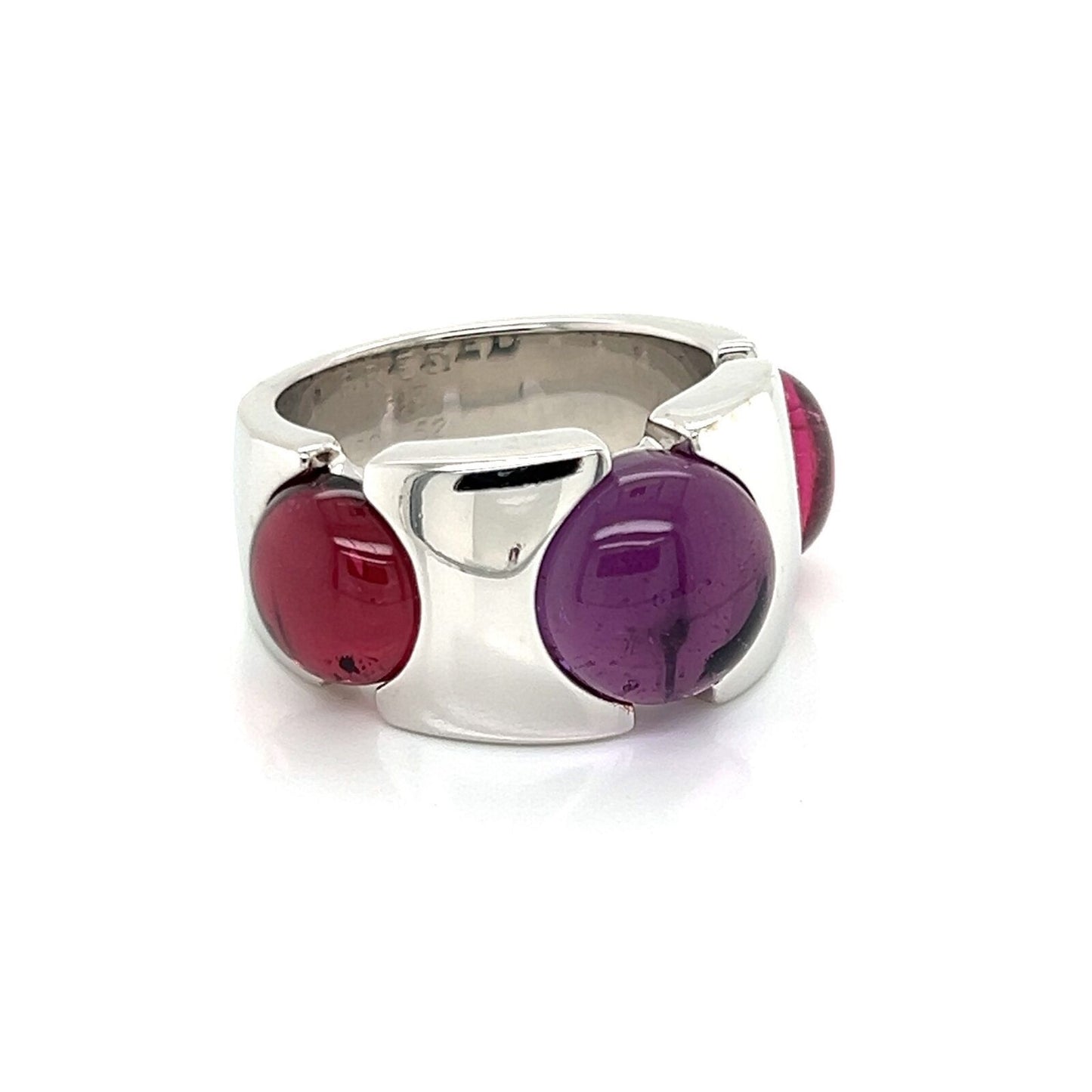 Fred of Paris Pink Tourmaline Amethyst 18k White Gold Band Ring - Size 6