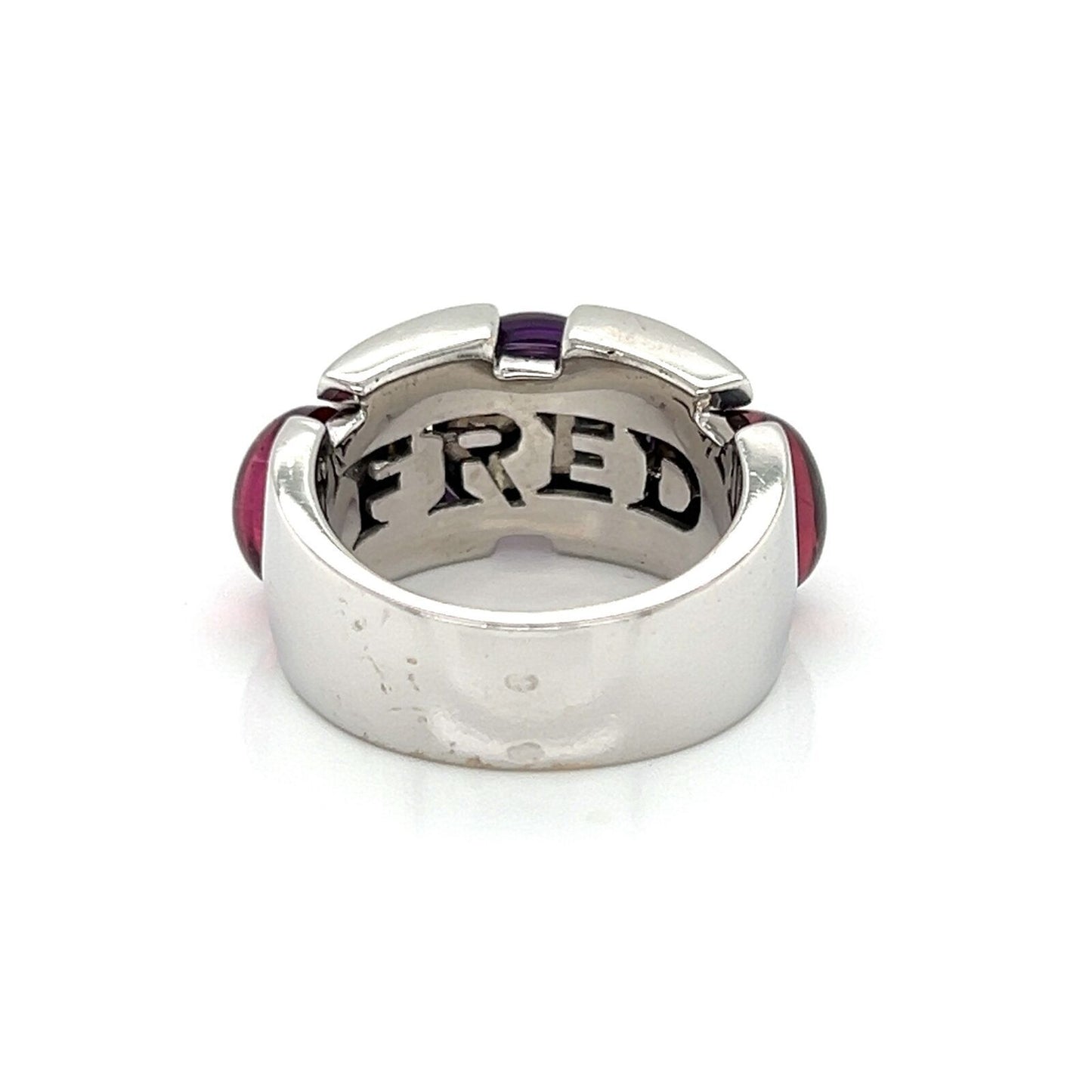 Fred of Paris Pink Tourmaline Amethyst 18k White Gold Band Ring - Size 6