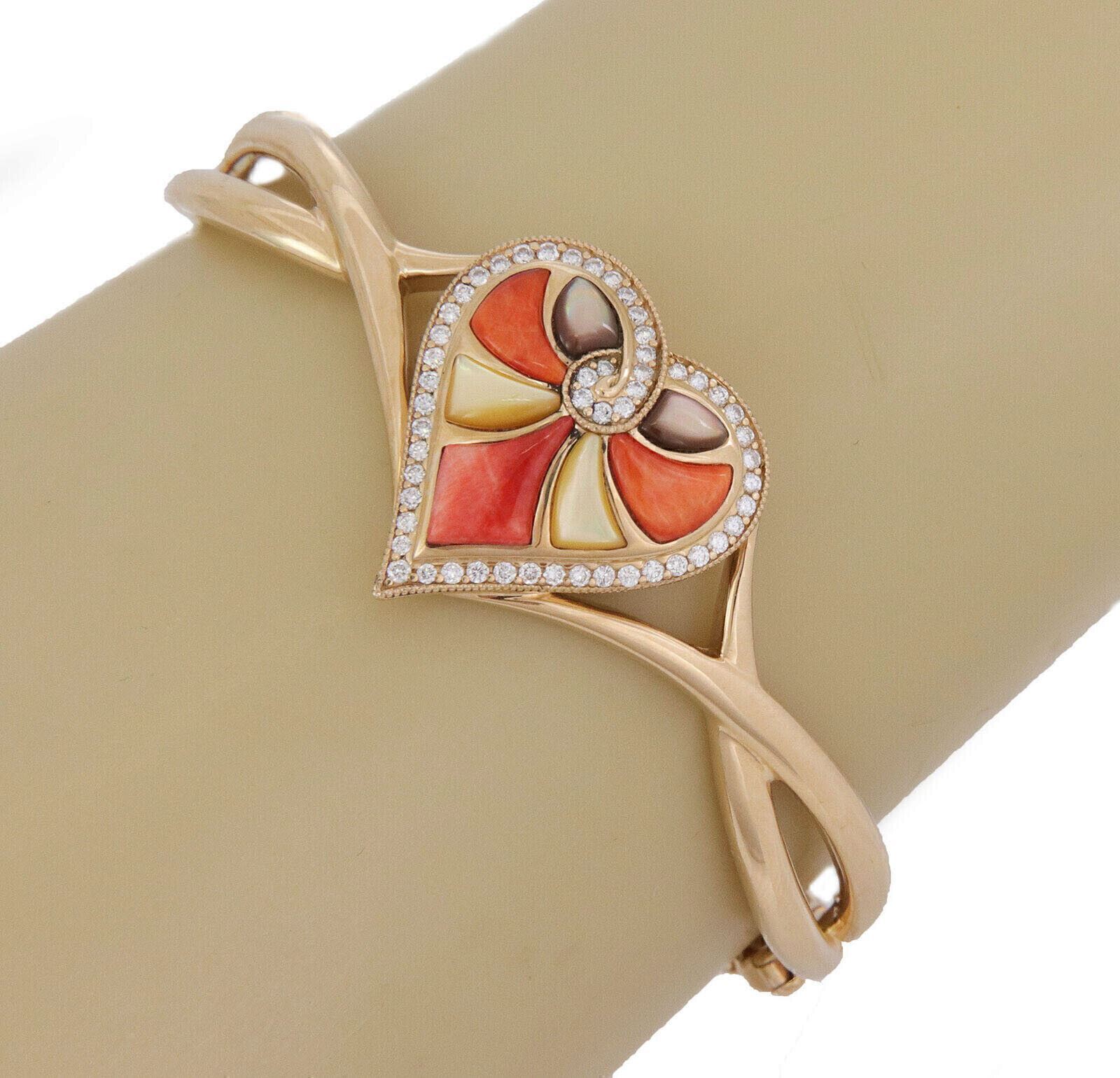 Kabana Diamond Mother of Pearl Shell 14k Yellow Gold Heart Bangle Bracelet | Bracelets | Bangles, Bracelets, catalog, Designer Jewelry, Kabana | Kabana