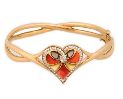 Kabana Multi Color Gems & Diamonds 14k Yellow Gold Heart Bangle Bracelet