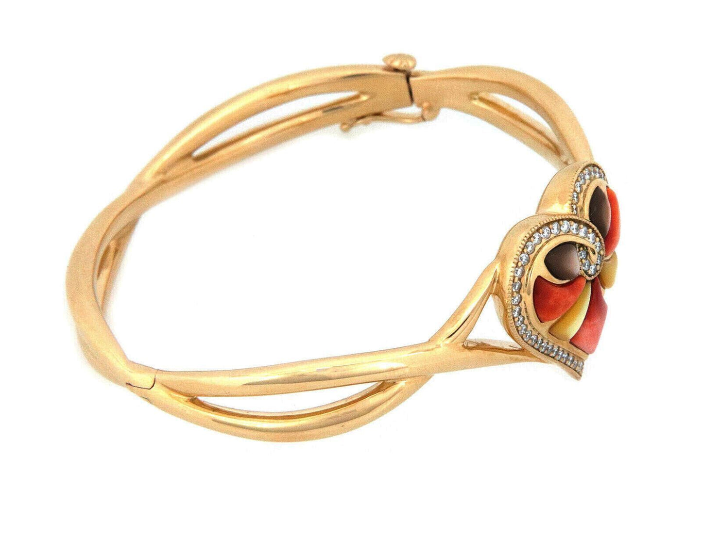 Kabana Multi Color Gems & Diamonds 14k Yellow Gold Heart Bangle Bracelet