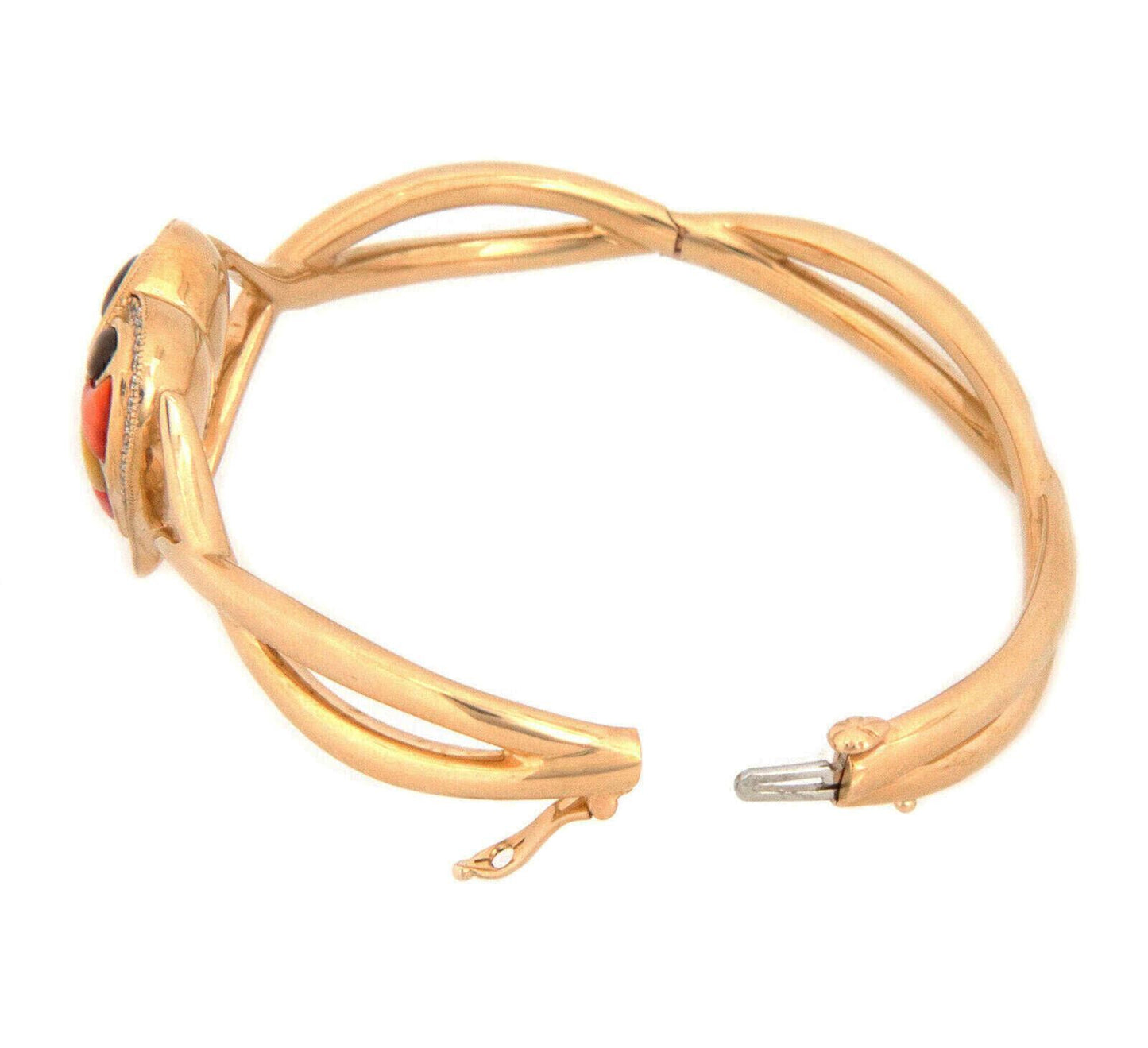 Kabana Multi Color Gems & Diamonds 14k Yellow Gold Heart Bangle Bracelet