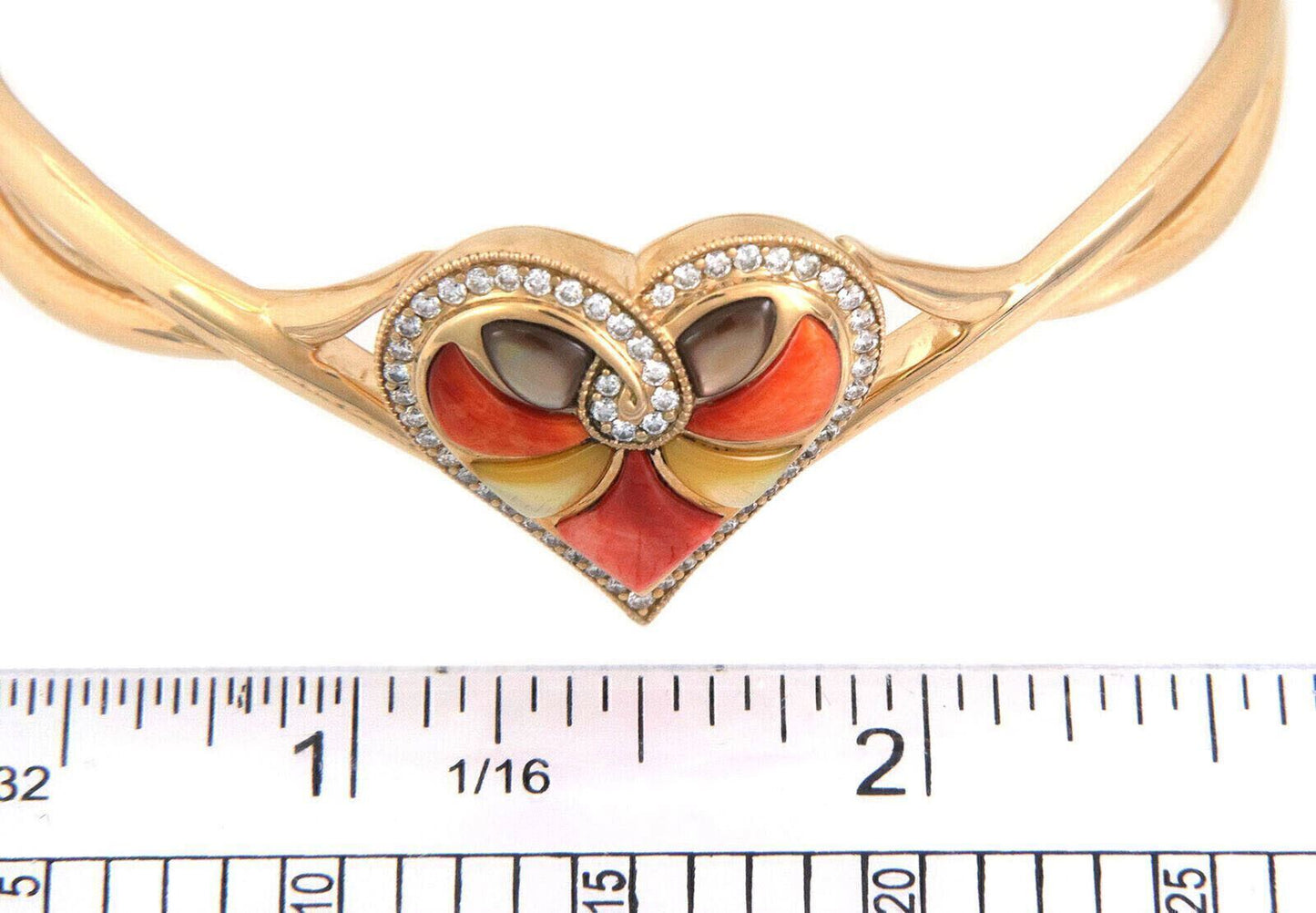 Kabana Multi Color Gems & Diamonds 14k Yellow Gold Heart Bangle Bracelet