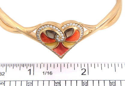 Kabana Multi Color Gems & Diamonds 14k Yellow Gold Heart Bangle Bracelet