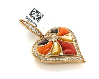 Kabana Diamond Spiny Oyster MOP Gems 14k Yellow Gold Heart Charm Pendant