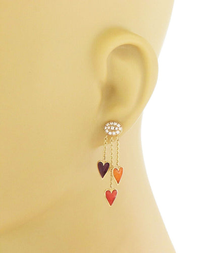 Kabana Diamond Spiny Oyster Gems 14k Yellow Gold Hearts Dangle Earrings