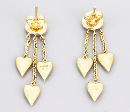 Kabana Diamond Spiny Oyster Gems 14k Yellow Gold Hearts Dangle Earrings