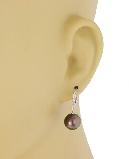 Mikimoto Diamond South Sea Black Pearls 18k White Gold Dangle Earrings