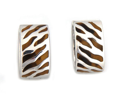 Roberto Coin Diamond Tiger's Eye 18k Gold Reversible Huggie Earrings