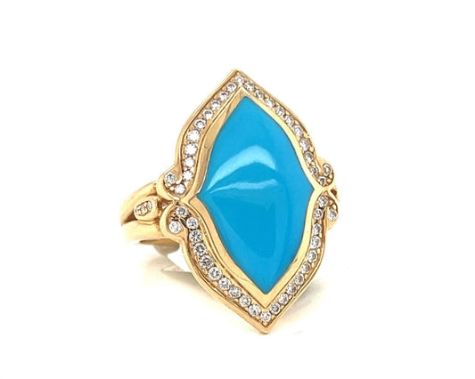 Kabana Diamond Turquoise Inlay 14k Yellow Floral Ring | Rings | catalog, Designer Jewelry, Kabana, Rings | Kabana
