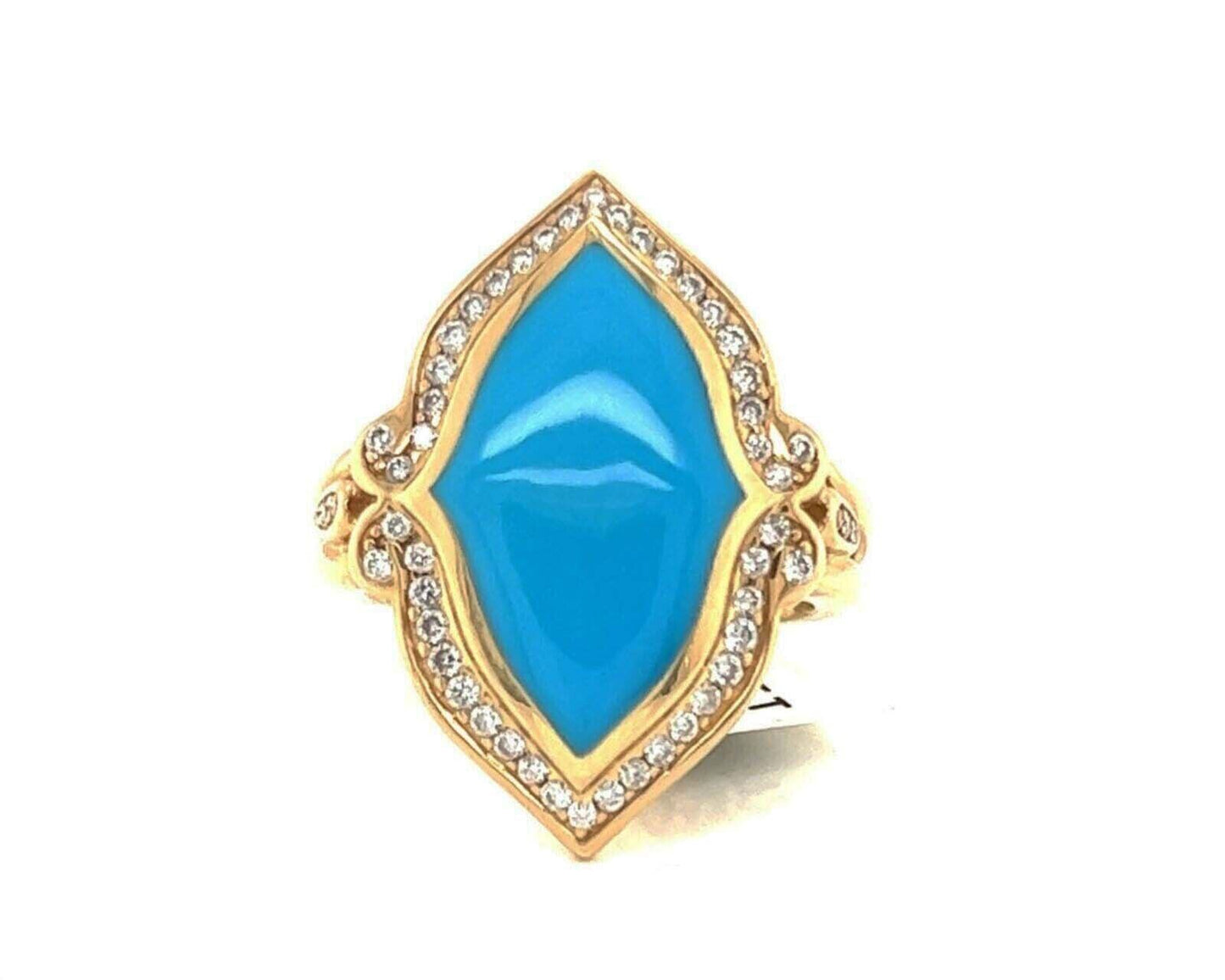 Kabana Diamond Turquoise Inlay 14k Yellow Floral Ring