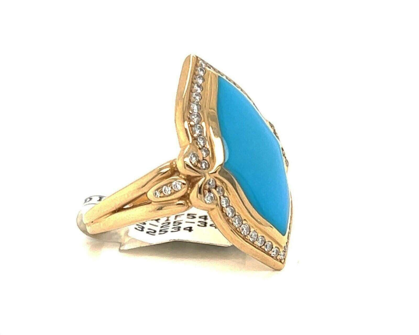 Kabana Diamond Turquoise Inlay 14k Yellow Floral Ring