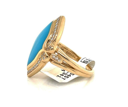 Kabana Diamond Turquoise Inlay 14k Yellow Floral Ring