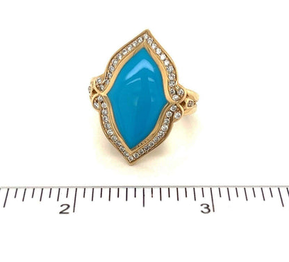 Kabana Diamond Turquoise Inlay 14k Yellow Floral Ring