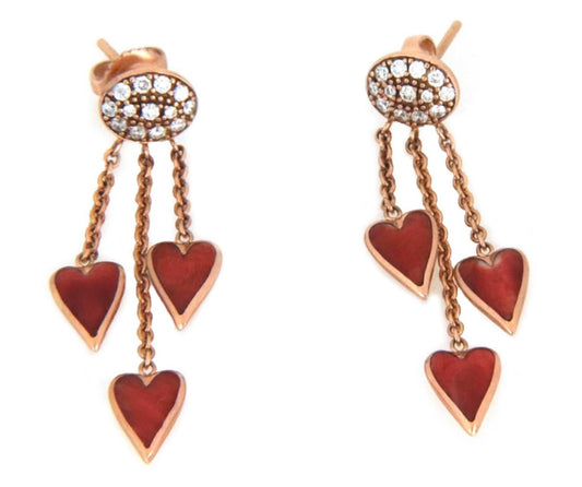 Kabana Diamond Spiny Oyster Gems 14k Rose Gold 3 Hearts Dangle Earrings | Earrings | catalog, Designer Jewelry, Earrings, Kabana | Kabana