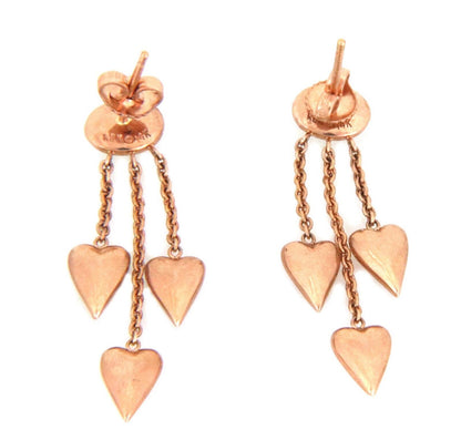 Kabana Diamond Spiny Oyster Gems 14k Rose Gold 3 Hearts Dangle Earrings