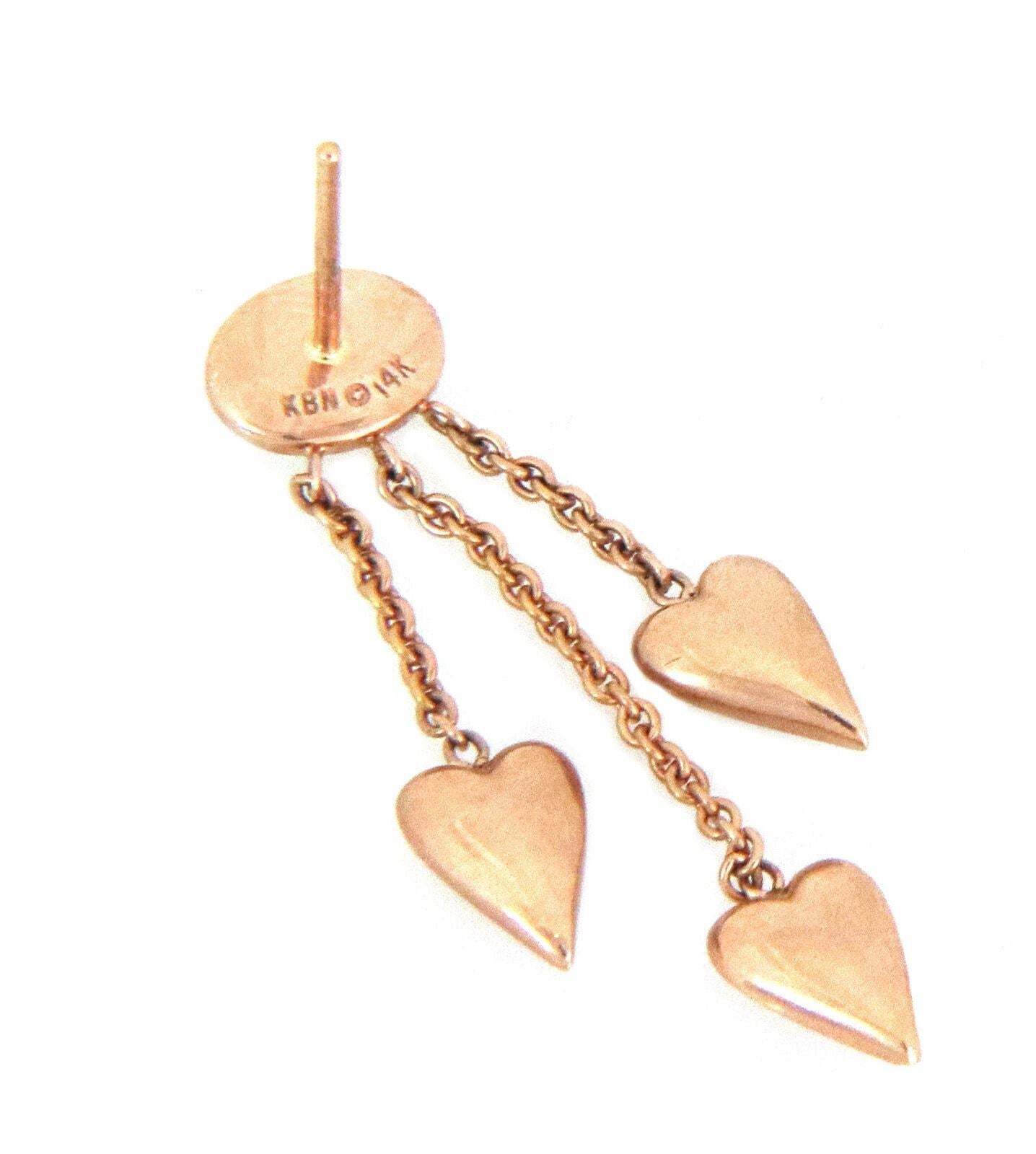 Kabana Diamond Spiny Oyster Gems 14k Rose Gold 3 Hearts Dangle Earrings