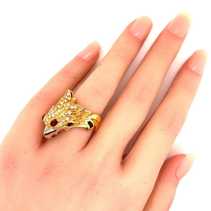 Diamond Ruby 18k Two Tone Gold Eagle Ring