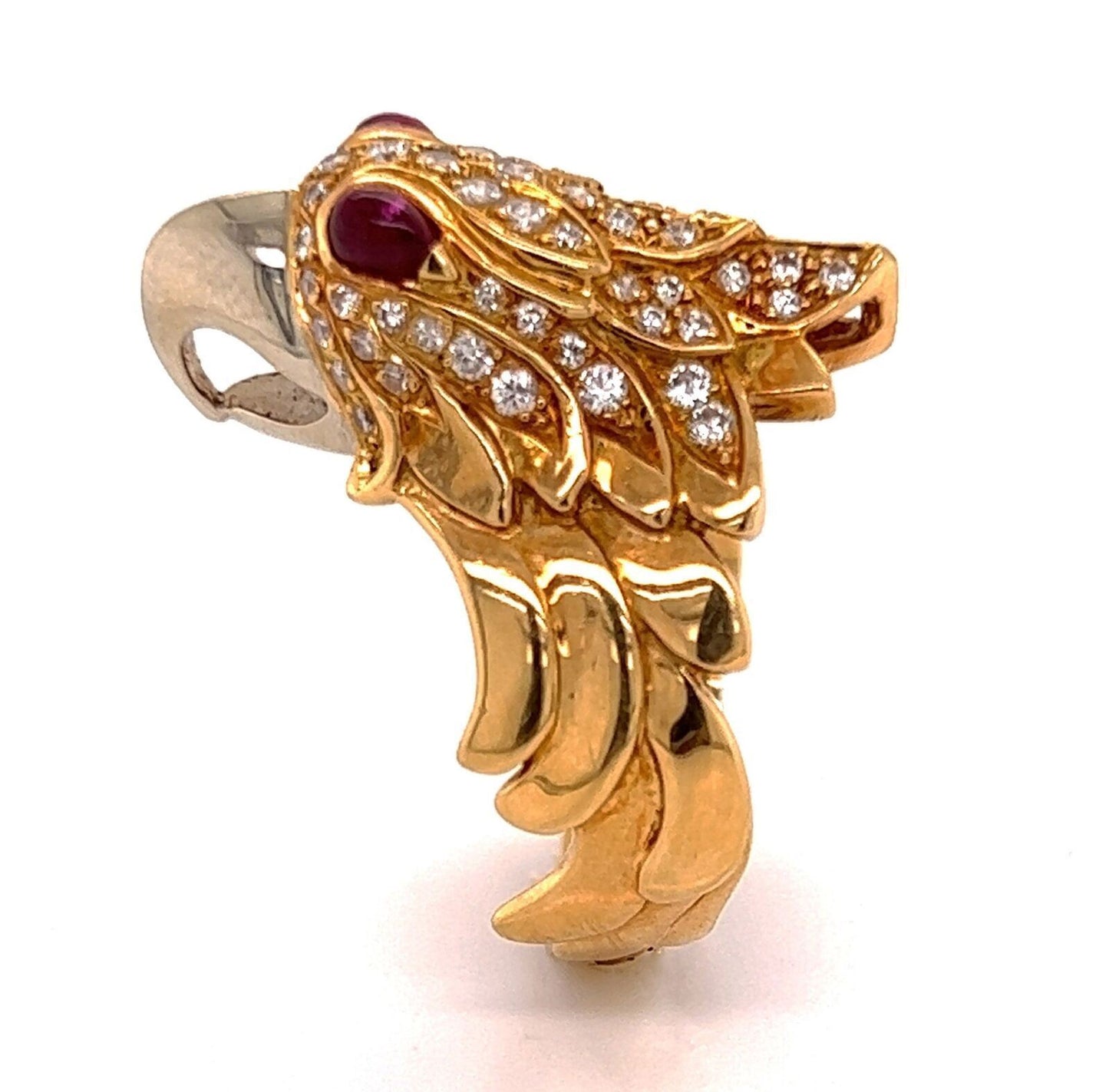 Diamond Ruby 18k Two Tone Gold Eagle Ring