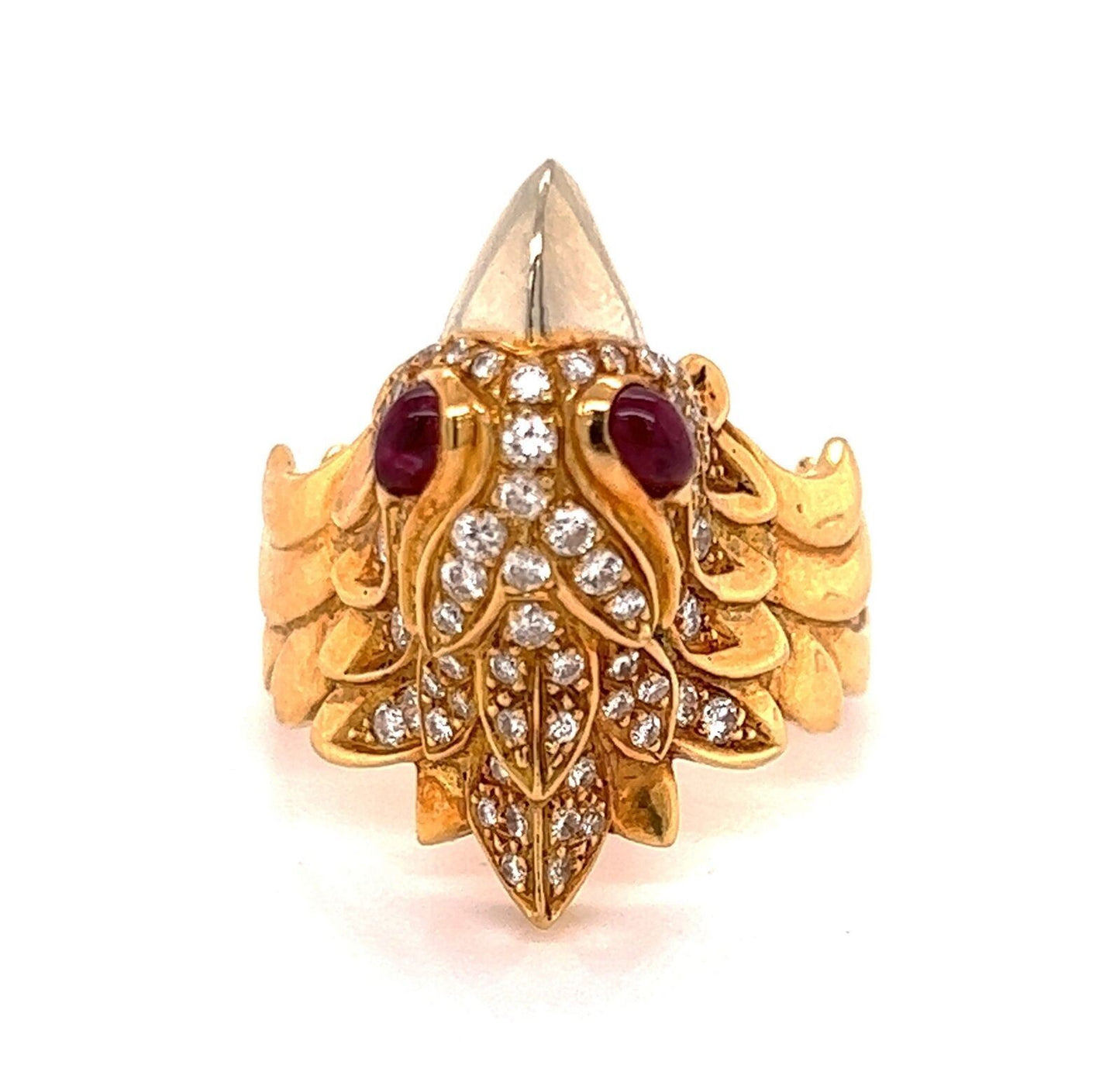 Diamond Ruby 18k Two Tone Gold Eagle Ring